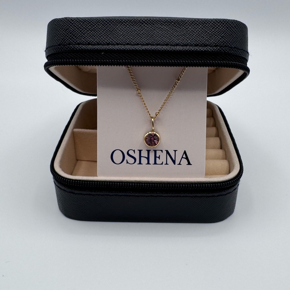 Gold Necklace with Pink Gemstone Pendant, October birthstone